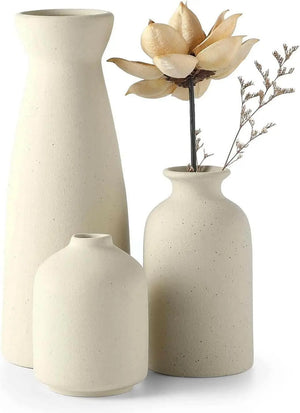 Beige Ceramic vase Set-3 Small Flower vases for Decor