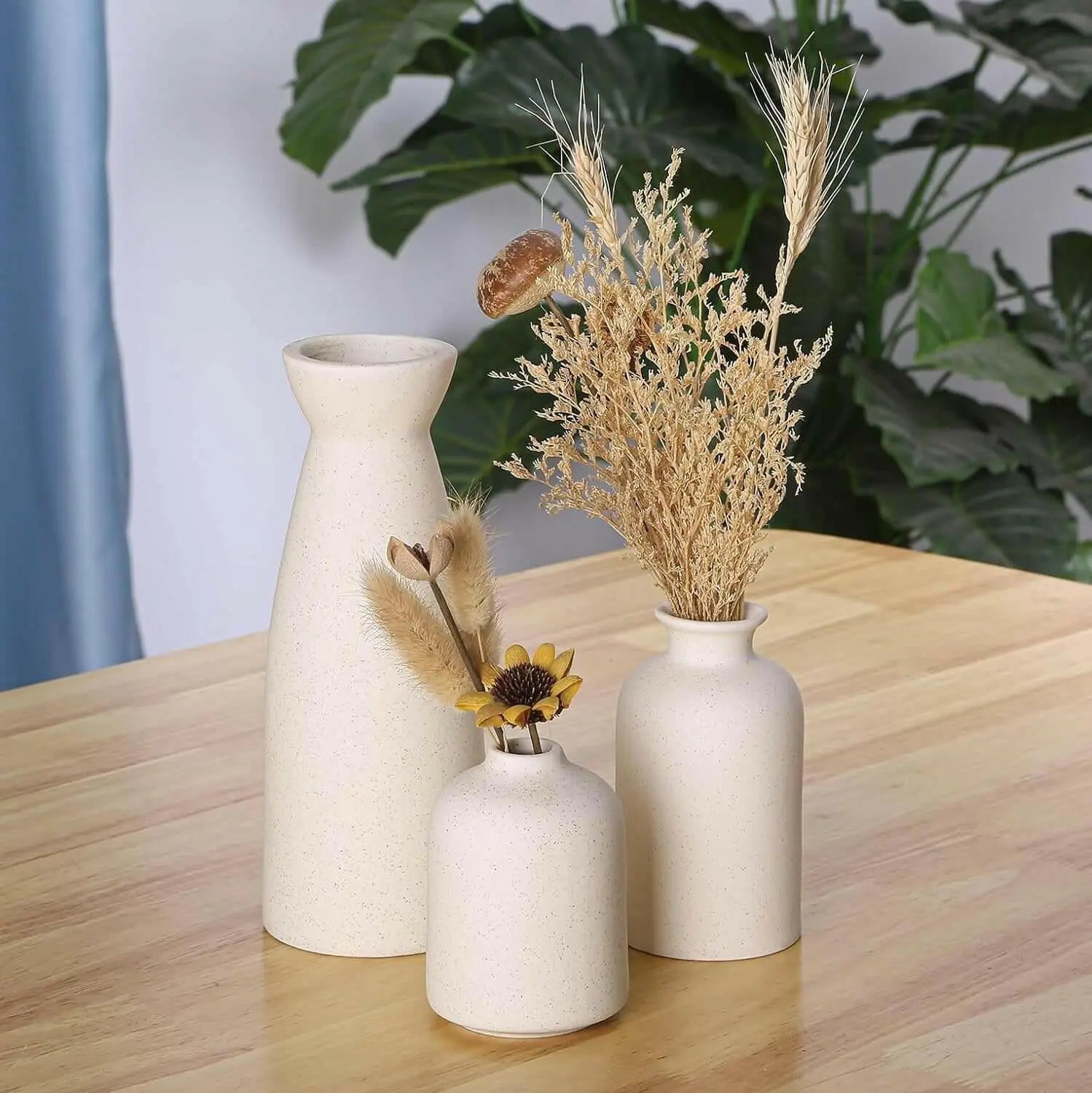 Beige Ceramic vase Set-3 Small Flower vases for Decor