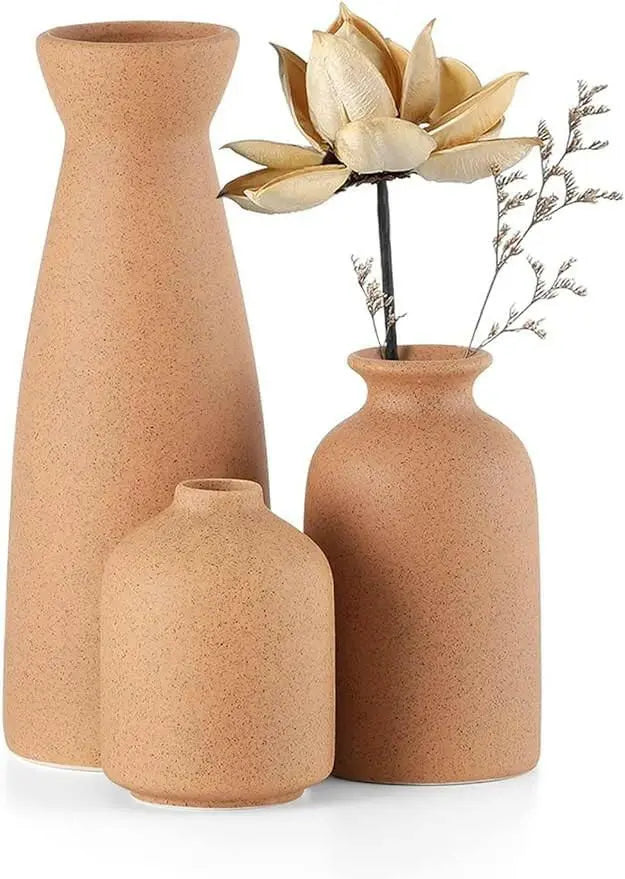 Beige Ceramic vase Set-3 Small Flower vases for Decor