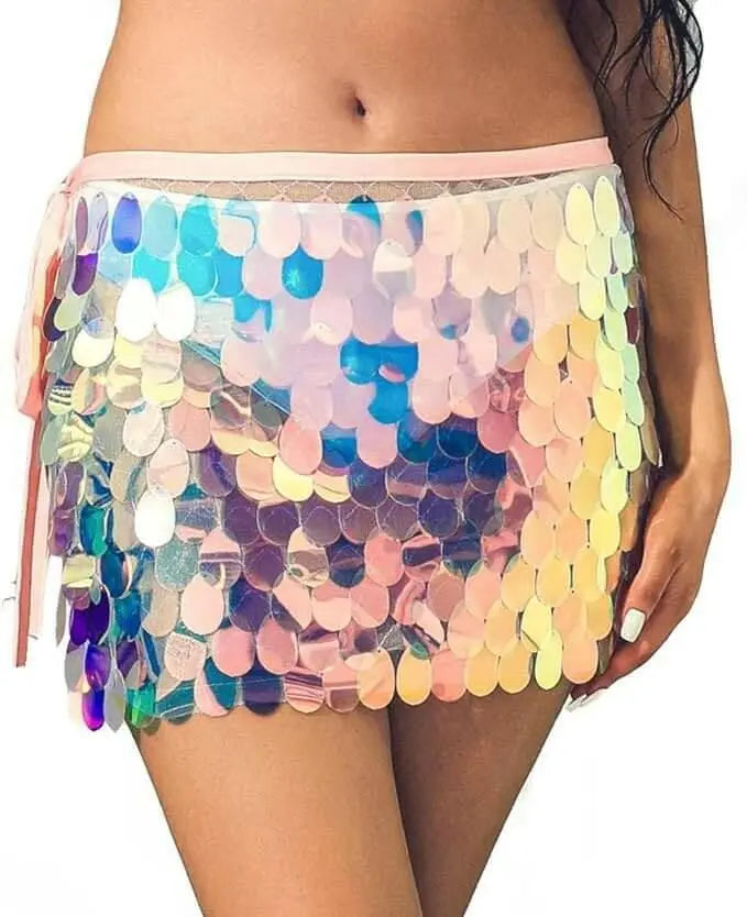 Big Sequin Short Skirt Hip Skirts Mermaid Hip Wrap Rave Party Dance Skirt, deal for Women and Girls