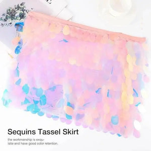 Big Sequin Short Skirt Hip Skirts Mermaid Hip Wrap Rave Party Dance Skirt, deal for Women and Girls