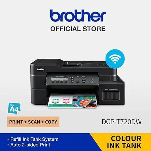 Brother Wireless All In One Ink Tank Printer, DCP-T720DW, Automatic 2 Sided Features, Mobile & Cloud Print And Scan, High Yield Ink Bottles