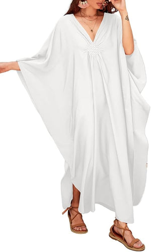 Women Print Beach linen Kaftan Dress Short Sleeve Plus Size Bathing Suit Cover Ups