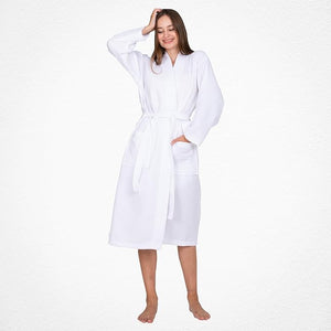 White Shower Robe Turkish Cotton Waffle Women Kimono Style Shower Robes Lightweight Long Robe Knit Bathrobe Self-Tying Belt Soft Sleepwear Belted Bathrobe With Pockets,Spa Day, Best Gift