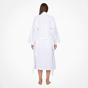 White Shower Robe Turkish Cotton Waffle Women Kimono Style Shower Robes Lightweight Long Robe Knit Bathrobe Self-Tying Belt Soft Sleepwear Belted Bathrobe With Pockets,Spa Day, Best Gift