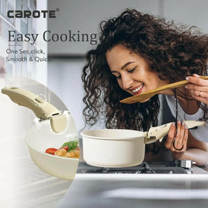 CAROTE 8pcs Pots and Pans Set, Nonstick Cookware Set Detachable Handle, Induction Kitchen Cookware Sets Non Stick with Removable Handle