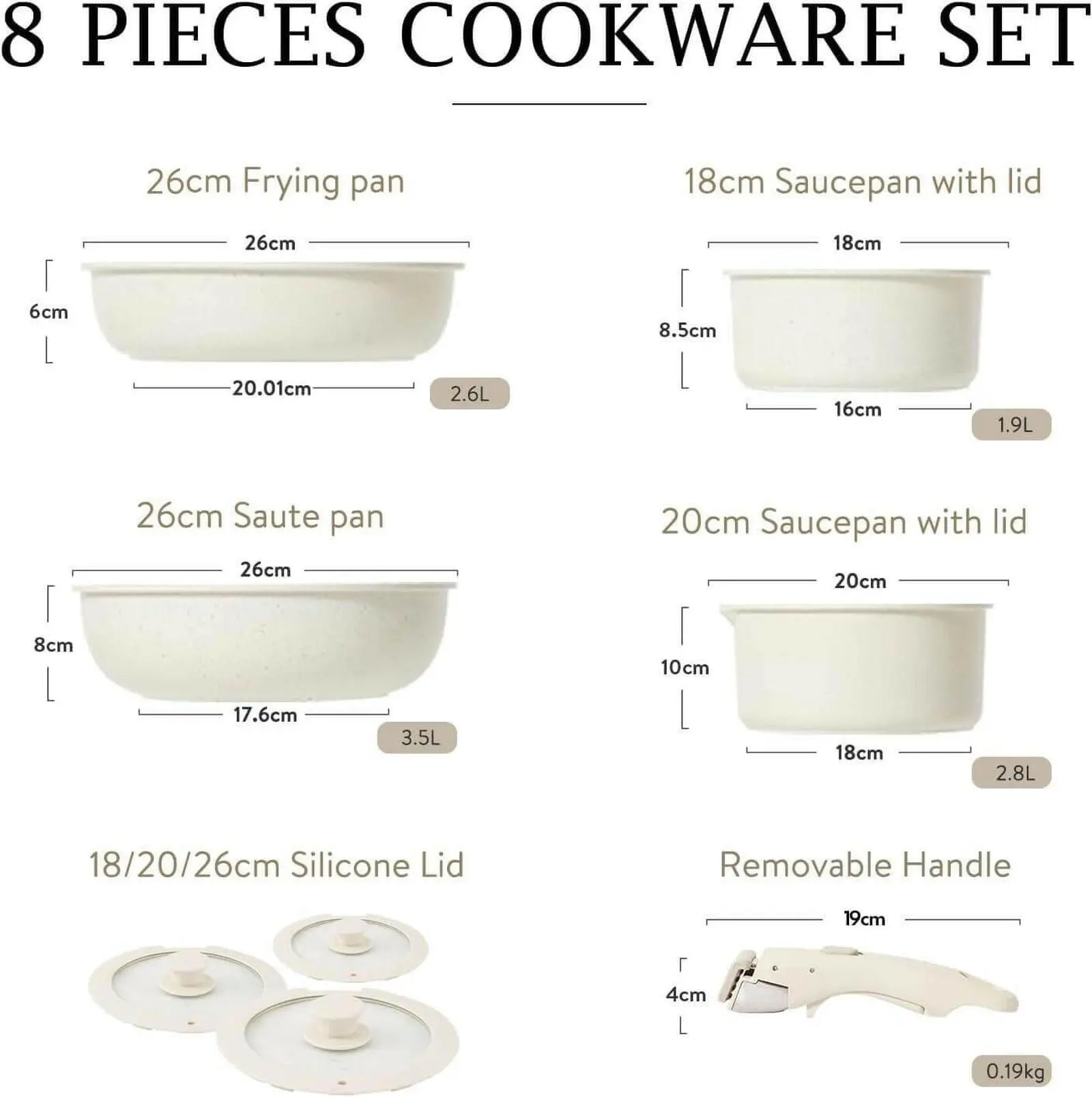 CAROTE 8pcs Pots and Pans Set, Nonstick Cookware Set Detachable Handle, Induction Kitchen Cookware Sets Non Stick with Removable Handle