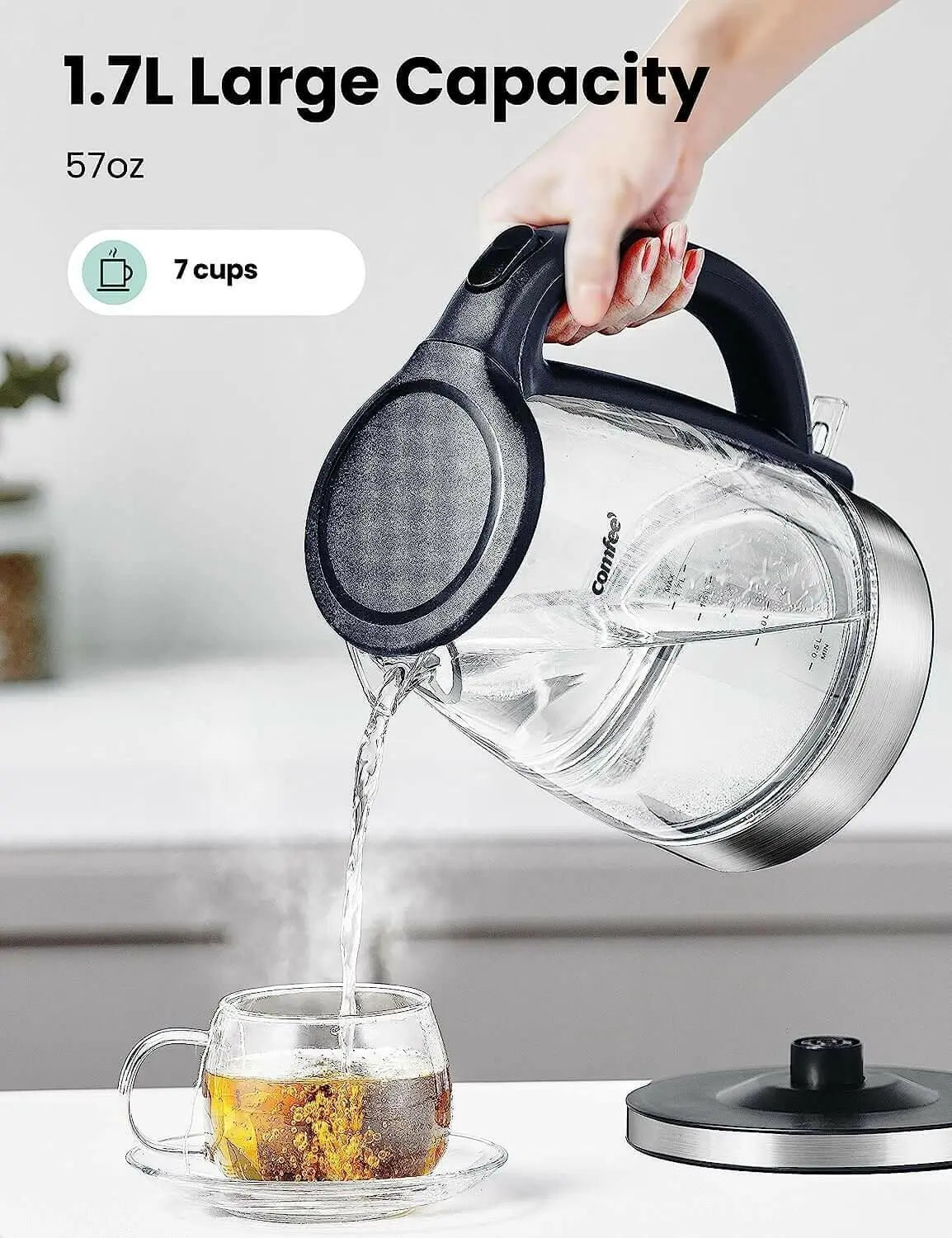 COMFEE Glass Electric Tea Kettle & Hot Water Boiler, 1.7L