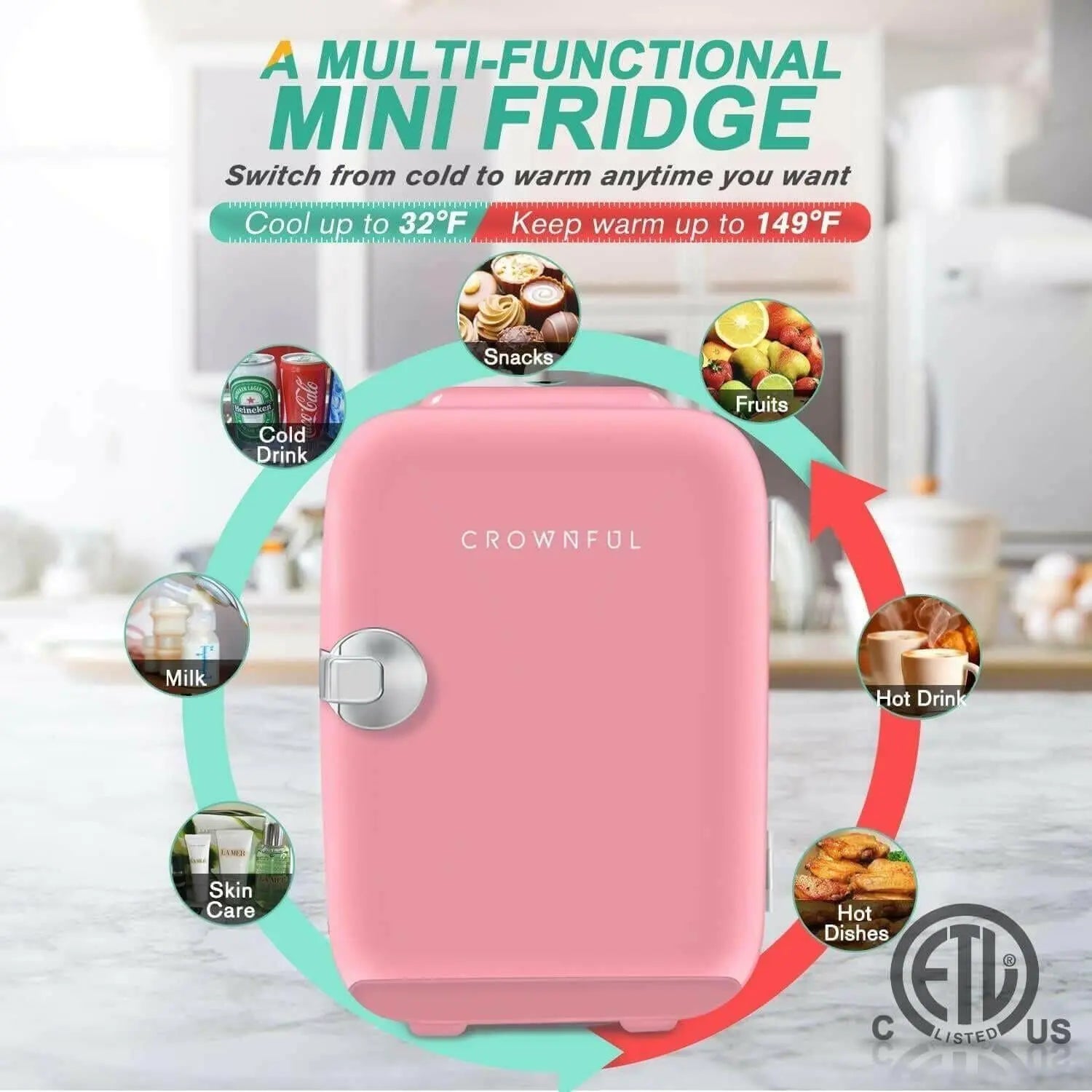 CROWNFUL Mini Fridge, 4 Liter 6 Can Cooler and Warmer