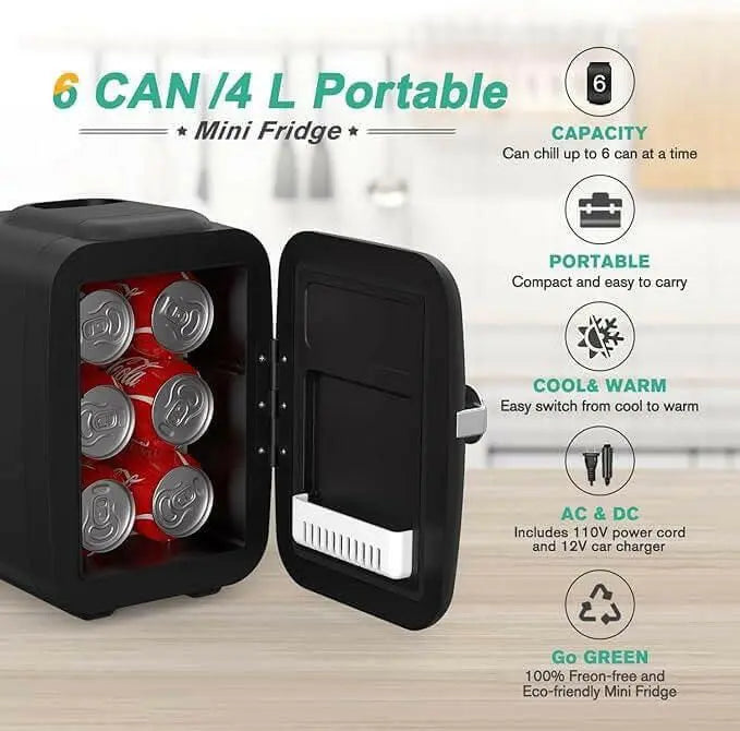 CROWNFUL Mini Fridge, 4 Liter 6 Can Cooler and Warmer