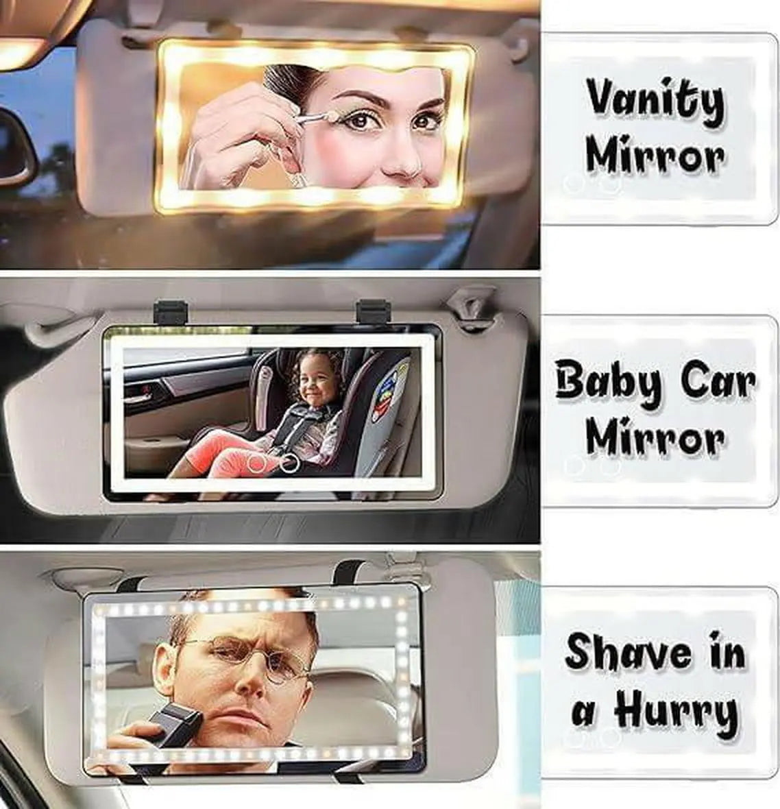 Car Visor Vanity Mirror With 3 Led Lights, Car Makeup Mirror