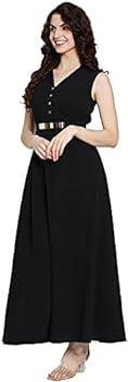 Black Casual dress in polyester with a slim fit at the waist and a flared skirt