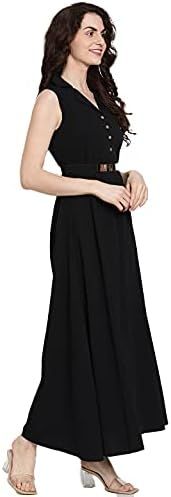 Black Casual dress in polyester with a slim fit at the waist and a flared skirt