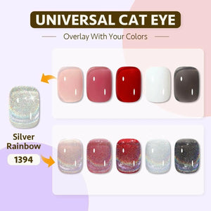 Cat Eye Gel Nail Polish, Glitter Holographic Nail Polish with Magnet, 16ml Reflective Translucent UV Gel for Nail Art, 1394 Silver Rainbow