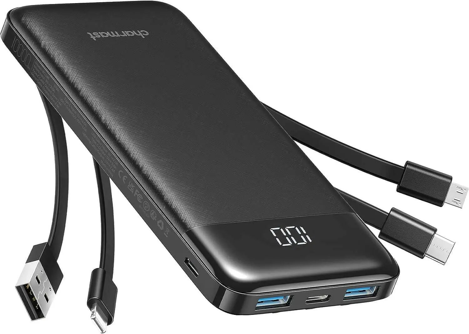 Charmast Power Bank Built in Cable, 10000mAh USB C Battery