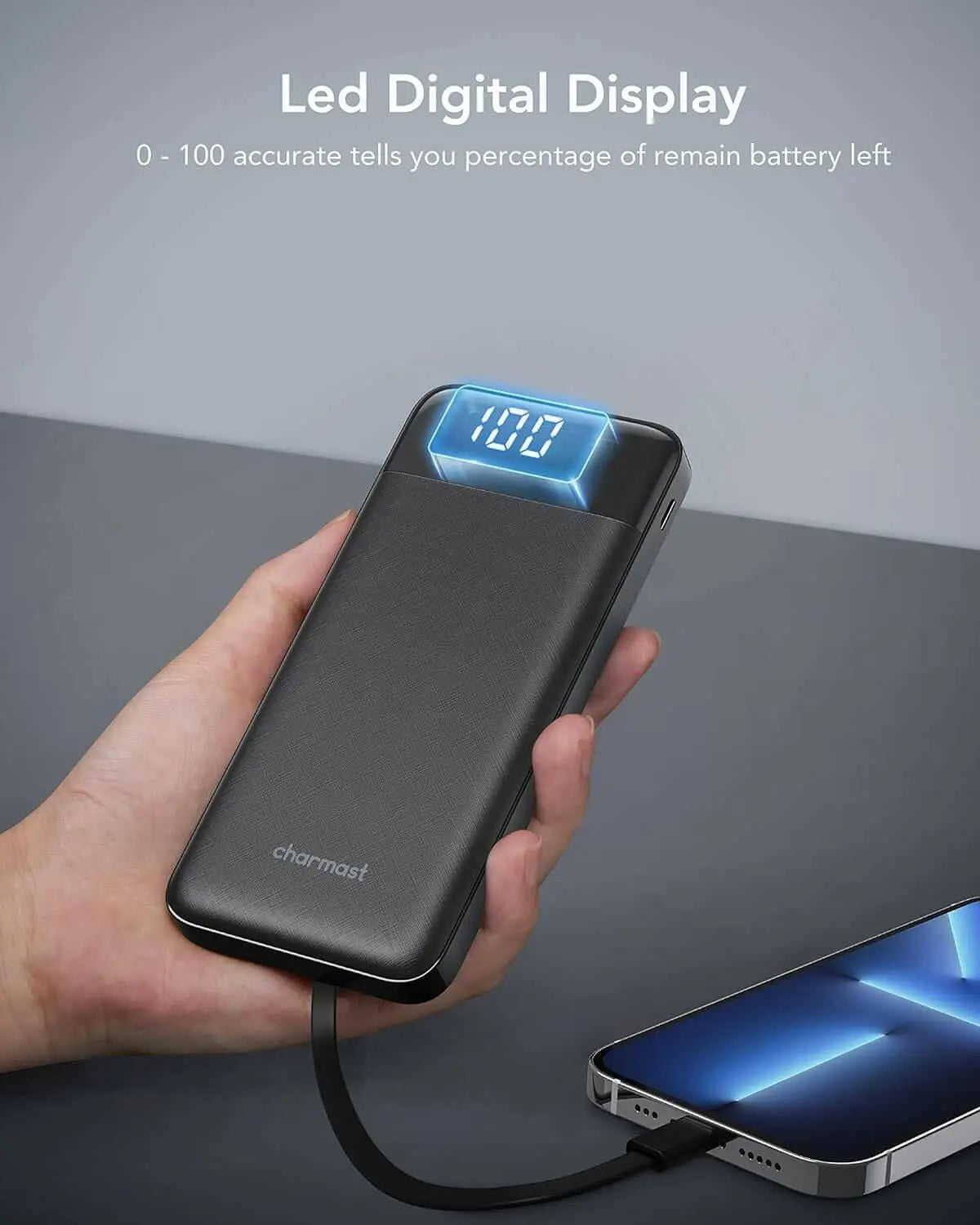 Charmast Power Bank Built in Cable, 10000mAh USB C Battery