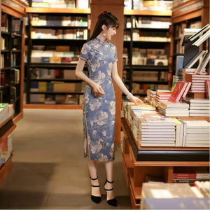 Chinese Style Traditional Cheongsam Dress Ladies Retro Elegant Floral Cheongsam Dress Ladies Chic Oversized Party Dress