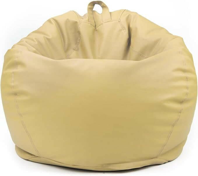 Classic Round Faux Leather Bean Bag with Polystyrene Beads Filling