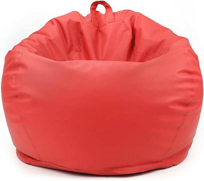 Classic Round Faux Leather Bean Bag with Polystyrene Beads Filling
