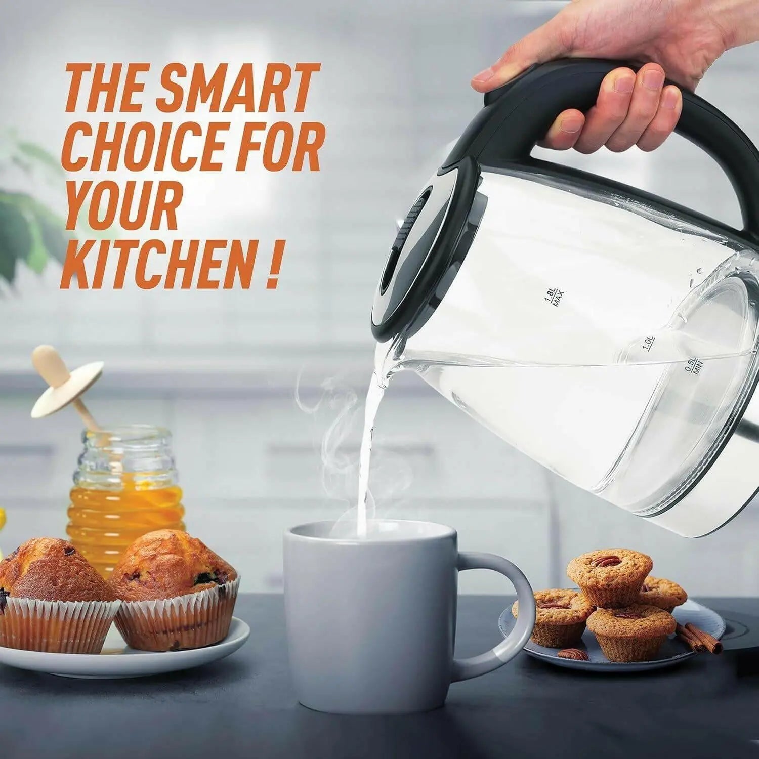 Clikon – 1.8 Liter Glass Body Electric Cordless Kettle