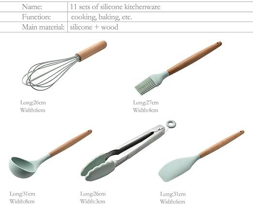 ComCreate Silicone Cooking Kitchen 11PCS Wooden Utensils Tool for Nonstick Cookware Set,Cooking Utensils Set with Bamboo Wood Handles