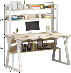 Computer Desk With Storage Shelves And Bookshelf Modern Simple Desk With Sturdy Metal Frame Writing Study Workstation For Office And Home Size 31 Inch