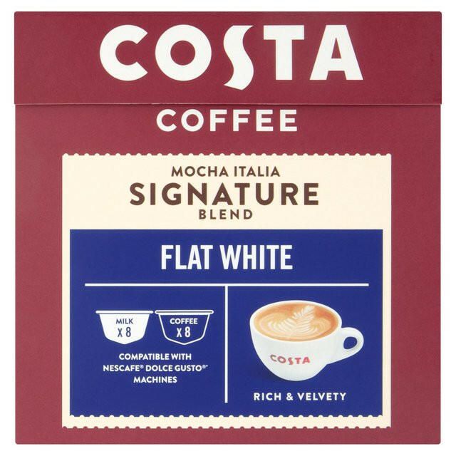 Costa Coffee Mocha Italia Signature Blend Flat White, Nescafe Dolce Gusto Compatible, 16 Capsules