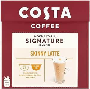 Costa Coffee Mocha Italia Signature Blend Skinny Latte, Nescafe Dolce Gusto Compatible, 16 Capsules