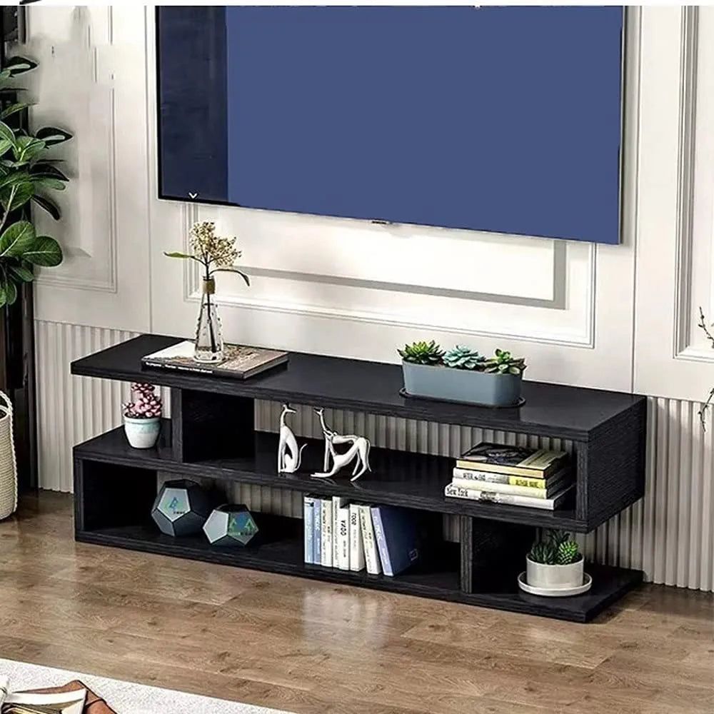 Cotis Modern TV Table, Open TV Unit with Storage Shelves, Multi-Functional Entertainment TV Desk for Home Living Room