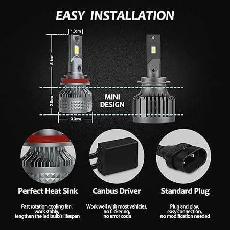DZG H8 H9 H11 LED Headlight Bulbs 6500K Super Bright LED Bulb High Low Beam Halogen Replacement LED Headlights Conversion Kit, 2 Pack