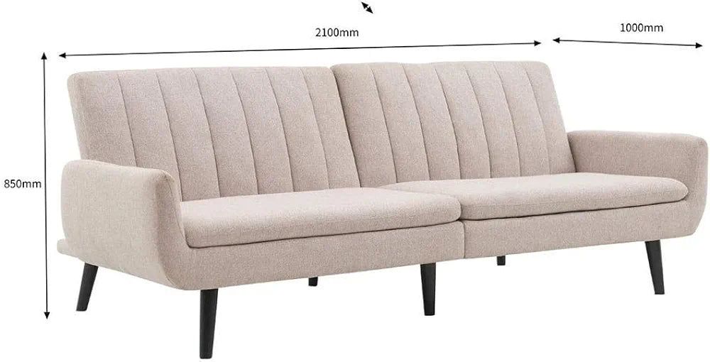 Danube Home Carlton 3-Seater Fabric Sofa Bed, Modern Design Convertible Sofa Bed for Living Room, L210 x W100 x H85cm - Beige