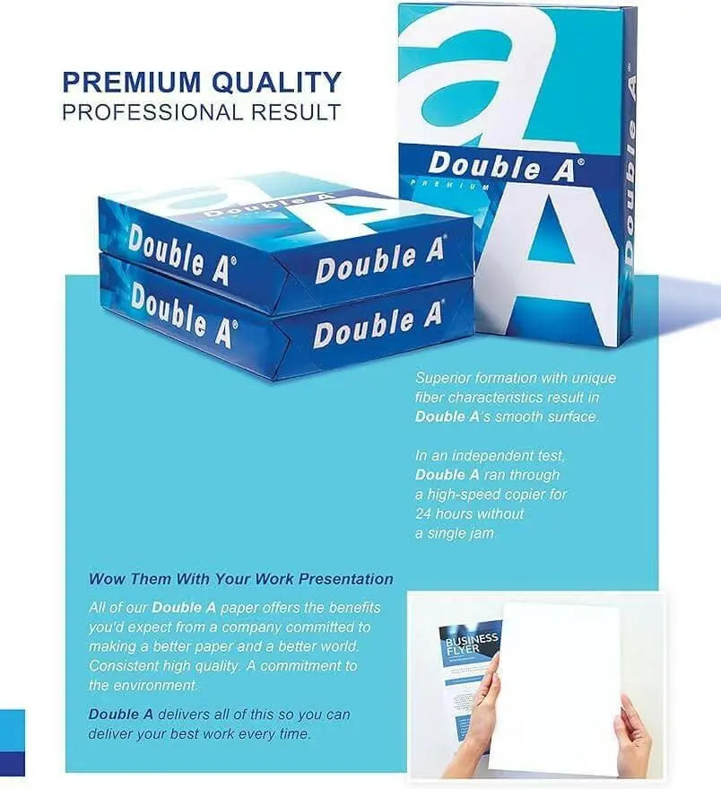Double A - Printer Copy Paper, Size A4, GSM 80, 500 Pages Ream (Bundle of 5 Reams)