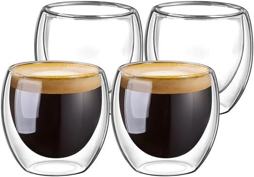 Double Walled Glass Coffee mugs for Espresso Coffee Turkish Tea, Espresso Coffee Cups 80 ml Set of 4 pcs