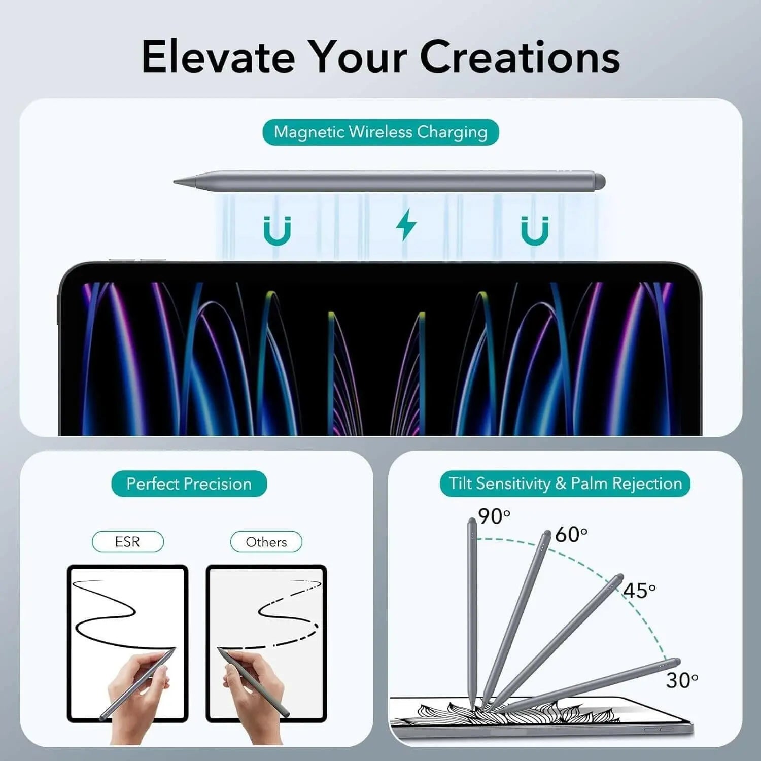 ESR Stylus Pen for iPad, Magnetic Wireless Charging Pencil