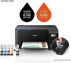 Epson Printer Ecotank L3251 Home Ink Tank Printer A4, Colour, 3-In-1 With Wifi And Smartpanel App Connectivity, Black, Compact