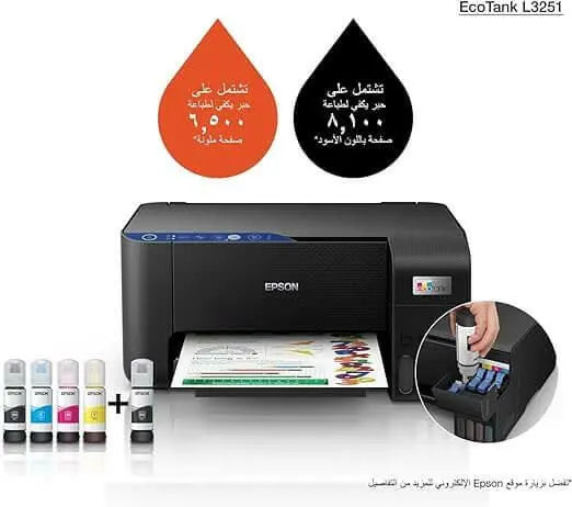 Epson Printer Ecotank L3251 Home Ink Tank Printer A4, Colour, 3-In-1 With Wifi And Smartpanel App Connectivity, Black, Compact