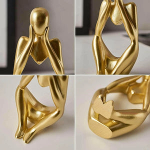 FJS Gold Decor Thinker Statue Abstract Art Sculpture, Set of 3, Gold