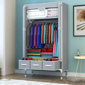 Fabric wardrobe. wardrobe. Separate clothes organizer with 3 zippered drawers and hanging rod. Portable and dustproof for bedroom clothes, towels