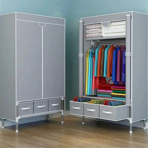 Fabric wardrobe. wardrobe. Separate clothes organizer with 3 zippered drawers and hanging rod. Portable and dustproof for bedroom clothes, towels