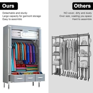 Fabric wardrobe. wardrobe. Separate clothes organizer with 3 zippered drawers and hanging rod. Portable and dustproof for bedroom clothes, towels
