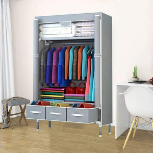 Fabric wardrobe. wardrobe. Separate clothes organizer with 3 zippered drawers and hanging rod. Portable and dustproof for bedroom clothes, towels