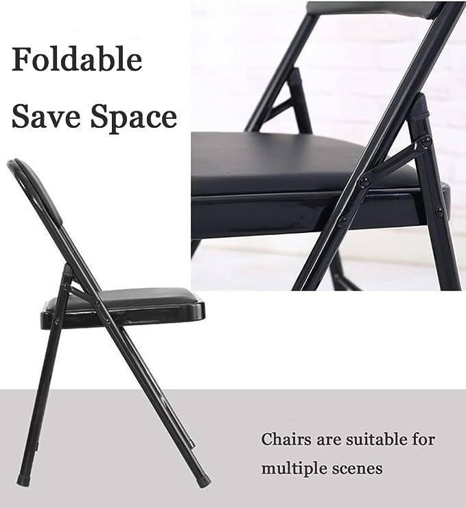Folding Chair With Padded Seats Multi Functional Portable Chair For Home Dining Office Outdoor Fishing, Black