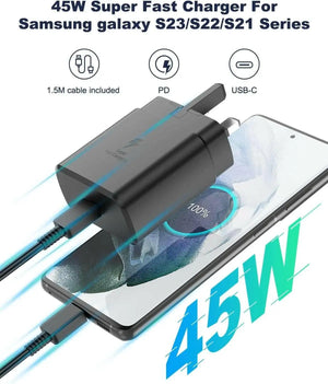 For Samsung Charger, 45W Fast Charging Plug with 1.5M Cable