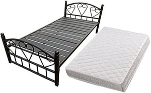 Heavy Duty Single Metal Bed with Medical Mattress, Dimensions 90 x 190 cm, Black, F4US-LK3