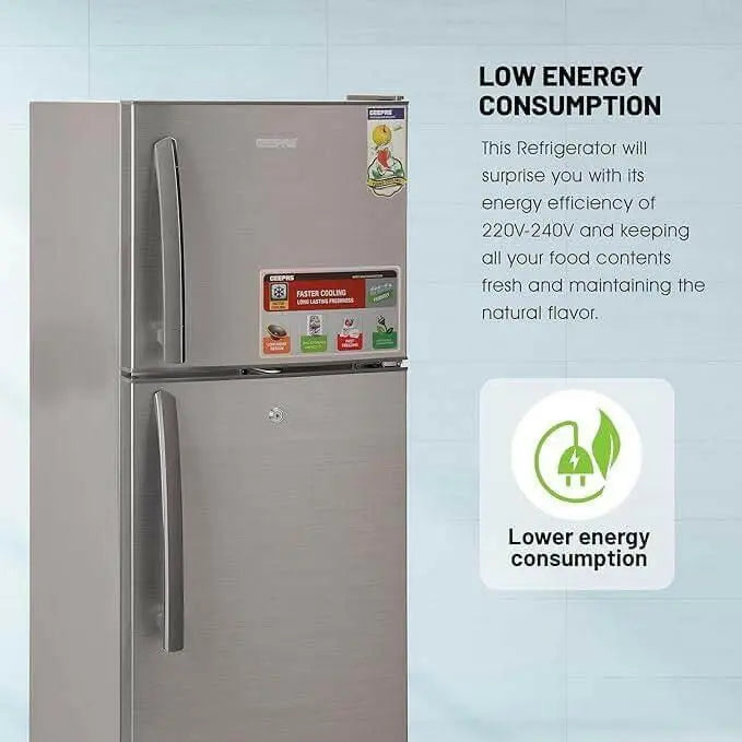 GEEPAS Double Door Refrigerator - Free Standing Durable Double Door Refrigerator, Quick Cooling & Long-lasting Freshness, 160 L GRF2209SXE