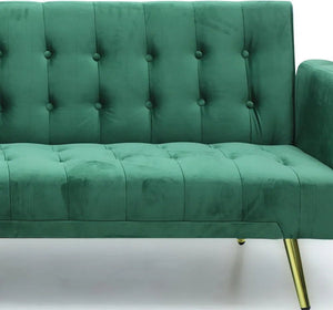 GREEN Modern design sofa 3-seater sofa made of soft polyurethane, finest velvet sofa, golden legs and a foldable futon bed for the living room