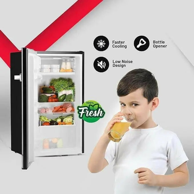 Geepas GRF1212BXE Single Door Mini Defrost Refrigerator-| Mini Fridge in Retro Design, Low Noise and Low Voltage| Quick Cooling and Easy Cleaning.