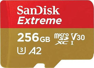 SanDisk 256GB Extreme microSD UHS I Card for 4K Video on Smartphones, Action Cams & Drones 190MB/s Read, 130MB/s Write SDSQXAV 256G GN6MN, Red/Gold