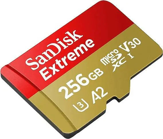 SanDisk 256GB Extreme microSD UHS I Card for 4K Video on Smartphones, Action Cams & Drones 190MB/s Read, 130MB/s Write SDSQXAV 256G GN6MN, Red/Gold