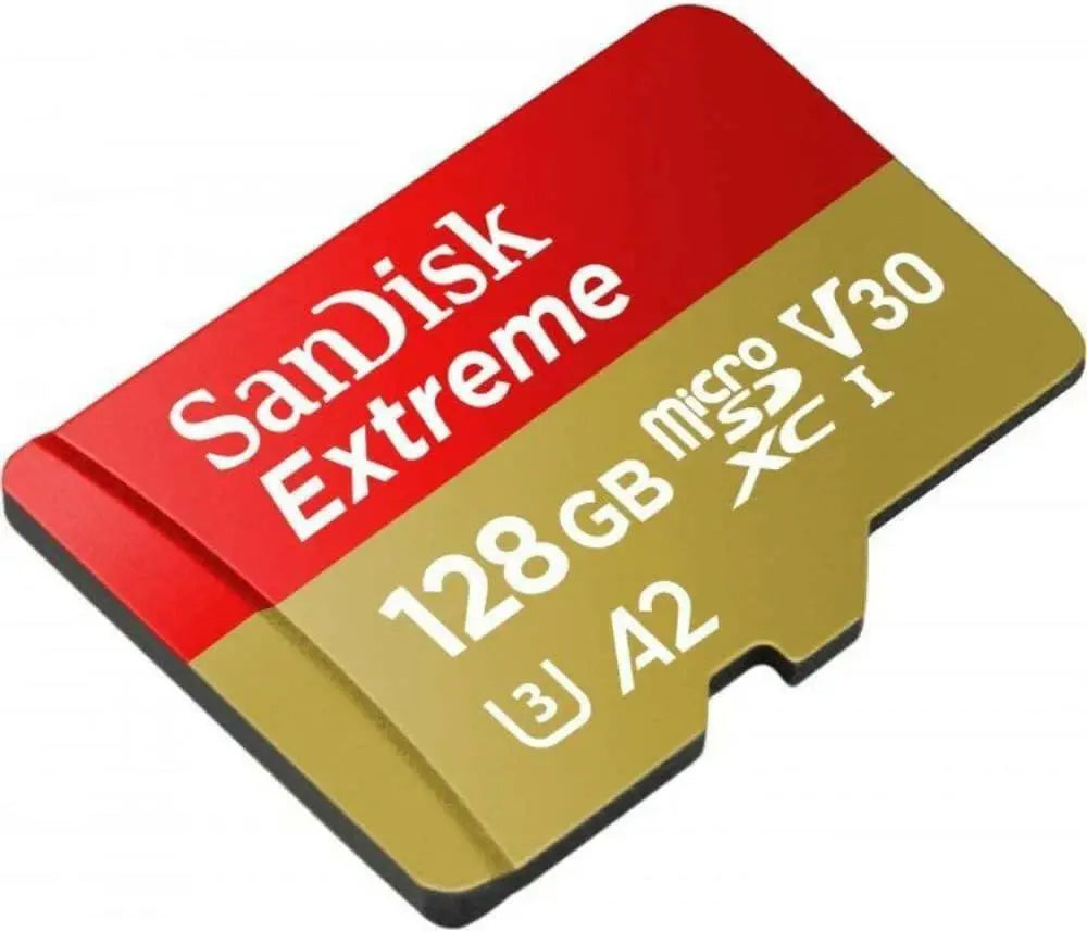 SanDisk 128GB Extreme microSD UHS I Card for 4K Video on Smartphones, Action Cams & Drones 190MB/s Read, 90MB/s Write SDSQXAA 128G GN6MN, Red/Gold